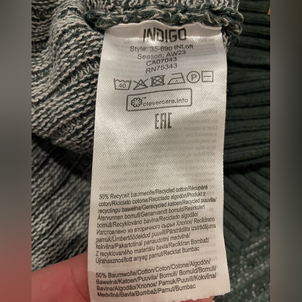 Índigo Men's Crew Neck Cabincore Academia Sweater Cotton Size Large Green Knit - Picture 4 of 8